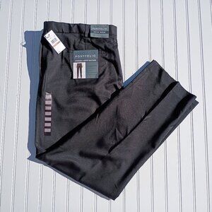 PERRY ELLIS Dress Pants Mens 42 x 32 Black Slacks Folio Flex Waistband Portfolio